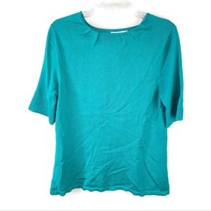 Coldwater Creek Womens‎ Sweater XS Silk/Cotton Pleated Short Sleeve Green